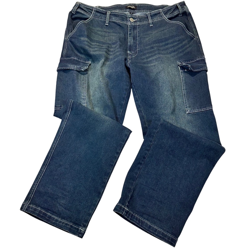 True Religion Denim Cargo Pants Mens‎ 38 Blue Y2K Streetwear Straight Leg Jeans